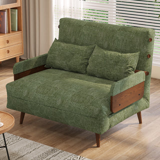 JASIWAY Mid-Century Modern Green Convertible Sofa Bed for Small Spaces | Twin Sleeper Couch with Wood Arms