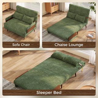 JASIWAY Mid-Century Modern Green Convertible Sofa Bed for Small Spaces | Twin Sleeper Couch with Wood Arms