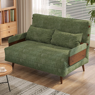 JASIWAY Mid-Century Modern Green Convertible Sofa Bed for Small Spaces | Twin Sleeper Couch with Wood Arms