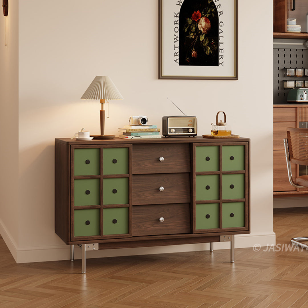 JASIWAY Mid-Century Modern Sideboard Cabinet with 3 Drawers & Sliding Doors