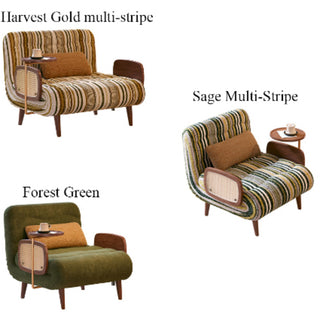 JASIWAY mid-century modern sleeper accent chair featuring a striped fabric upholstery, natural cane woven armrests, and integrated swivel walnut side table; a versatile 4-in-1 convertible chair with tapered wooden legs for contemporary living room decor.-Product collection view