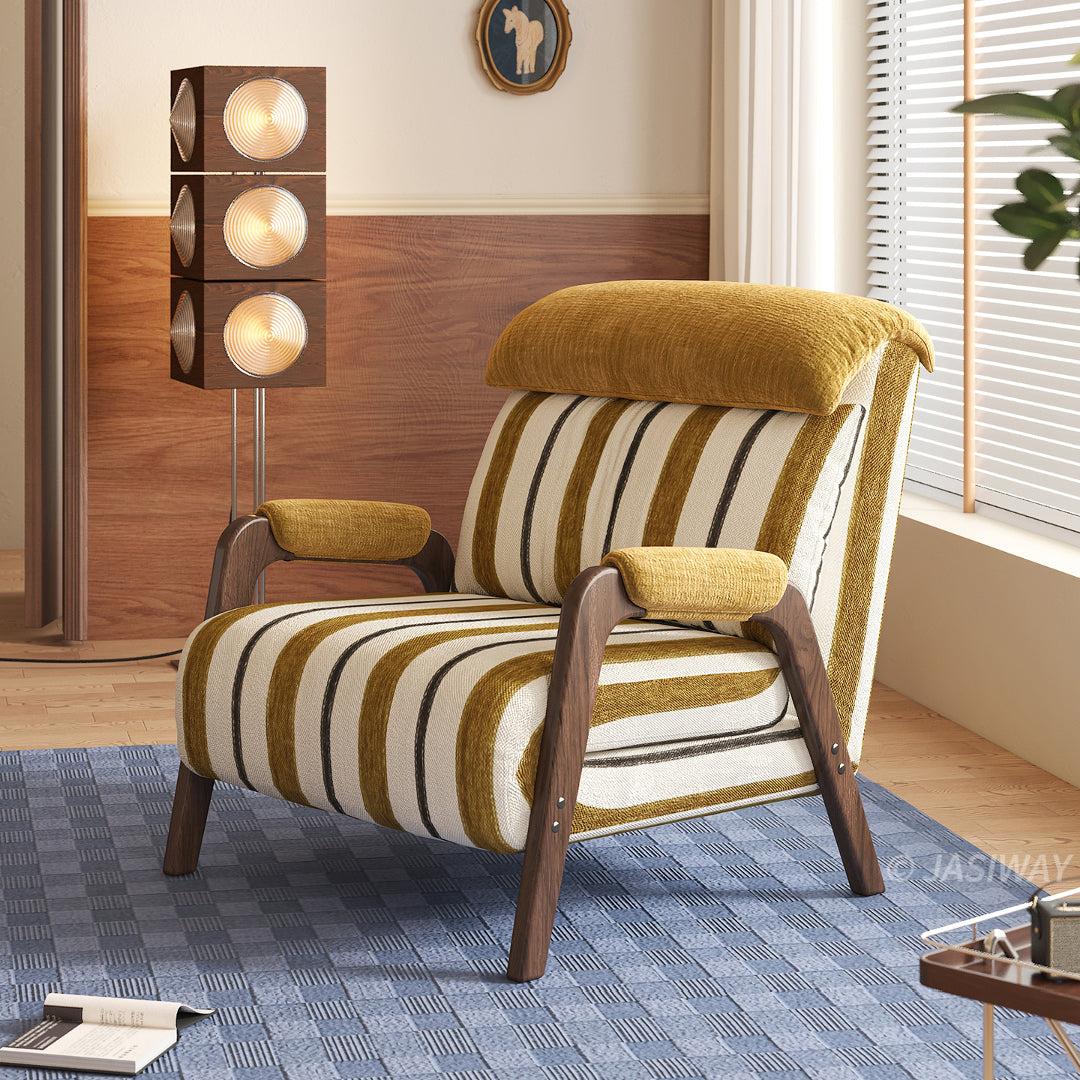 JASIWAY Mid-Century Striped Convertible Sleeper Chair Bed with Solid Wood Arms