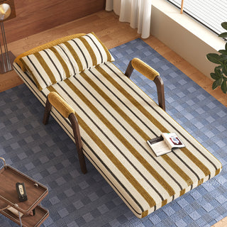 JASIWAY mid-century modern sleeper chair bed featuring a 3-in-1 convertible design with premium striped upholstery and ergonomic solid wood armrests, ideal for small spaces and guest lounge use.-High-angle view of bed mode