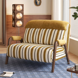 JASIWAY mid-century modern sleeper chair bed featuring a 3-in-1 convertible design with premium striped upholstery and ergonomic solid wood armrests, ideal for small spaces and guest lounge use.-Three-quarter view