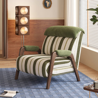 JASIWAY mid-century modern sleeper chair bed featuring a 3-in-1 convertible design with premium striped upholstery and ergonomic solid wood armrests, ideal for small spaces and guest lounge use.-Three-quarter view of sofa mode