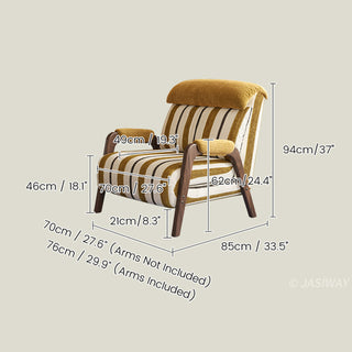 JASIWAY mid-century modern sleeper chair bed featuring a 3-in-1 convertible design with premium striped upholstery and ergonomic solid wood armrests, ideal for small spaces and guest lounge use.-Dimensions chart