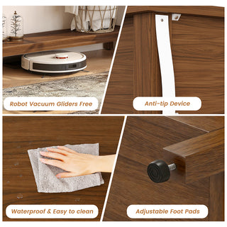 JASIWAY mid-century modern walnut console table featuring elegant slatted sliding doors, solid wood construction with a rich walnut finish, and a spacious bottom shelf for entryway storage and decorative display.-Functional details close-up