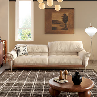 JASIWAY modern black top-grain leather sofa with adjustable headrests, luxury 3-seater couch featuring premium genuine leather upholstery, ergonomic cushioning, and sturdy wooden frame for a high-end living room aesthetic.-Front view