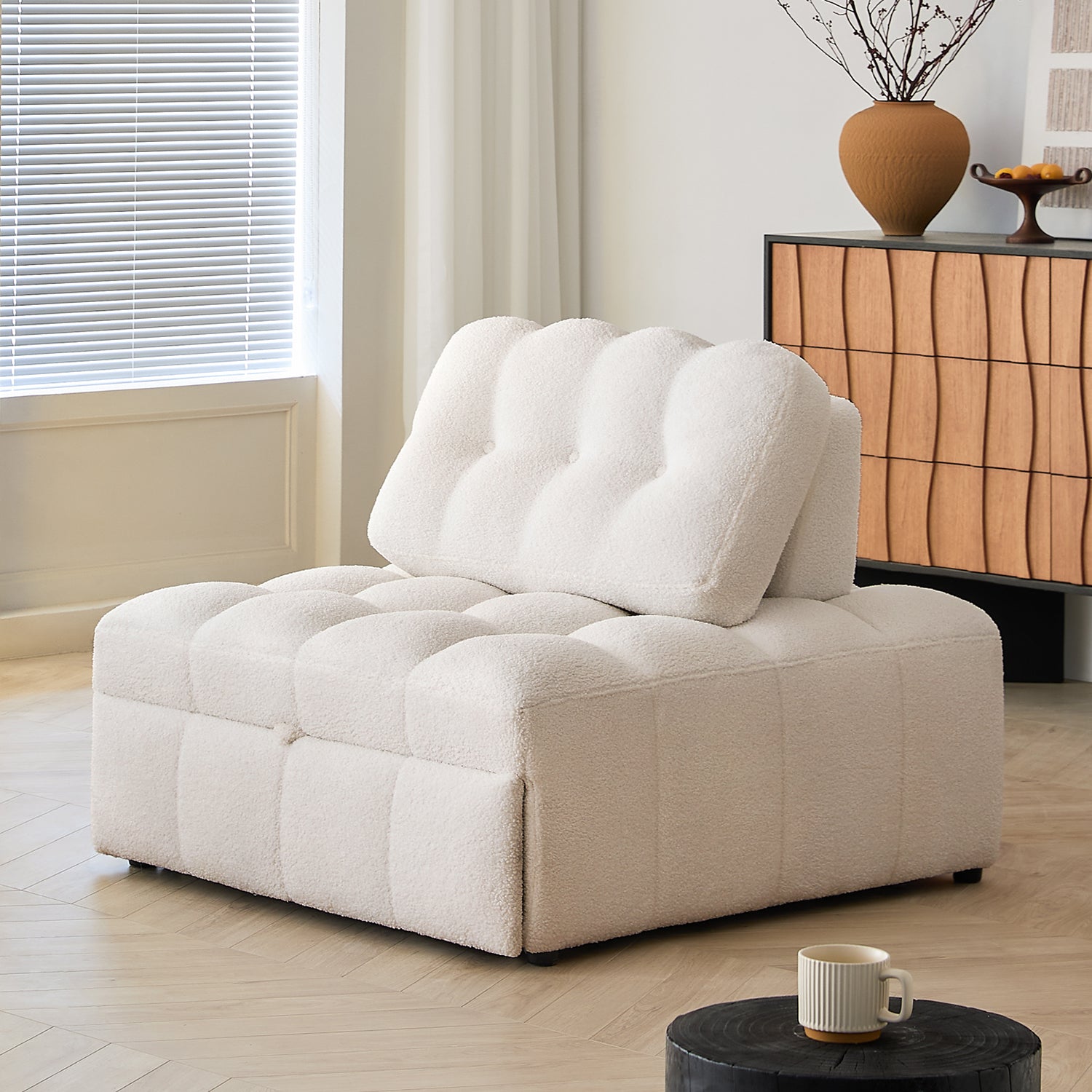 JASIWAY Modern Chenille Pull-Out Single Sofa Bed – Space-Saving Lounge & Guest Sleeper 35.43