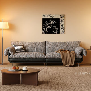 JASIWAY modern deep seat 3-seater sofa featuring high-quality textured chenille upholstery and plush pillow-top arms. This comfortable living room couch showcases a low profile frame design with sleek metal legs, blending contemporary style with premium tactile fabric.-Front view