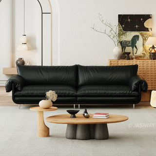 JASIWAY modern deep seat 3-seater sofa featuring high-quality textured chenille upholstery and plush pillow-top arms. This comfortable living room couch showcases a low profile frame design with sleek metal legs, blending contemporary style with premium tactile fabric.-Front view