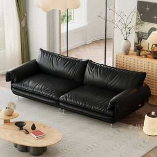 JASIWAY modern deep seat 3-seater sofa featuring high-quality textured chenille upholstery and plush pillow-top arms. This comfortable living room couch showcases a low profile frame design with sleek metal legs, blending contemporary style with premium tactile fabric.-High-angle view