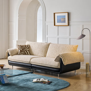 JASIWAY modern deep seat 3-seater sofa featuring high-quality textured chenille upholstery and plush pillow-top arms. This comfortable living room couch showcases a low profile frame design with sleek metal legs, blending contemporary style with premium tactile fabric.-Three-quarter view
