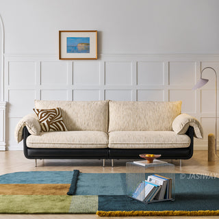 JASIWAY modern deep seat 3-seater sofa featuring high-quality textured chenille upholstery and plush pillow-top arms. This comfortable living room couch showcases a low profile frame design with sleek metal legs, blending contemporary style with premium tactile fabric.-Front view