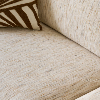 JASIWAY modern deep seat 3-seater sofa featuring high-quality textured chenille upholstery and plush pillow-top arms. This comfortable living room couch showcases a low profile frame design with sleek metal legs, blending contemporary style with premium tactile fabric.-Close-up of fabric texture