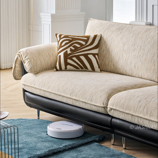 JASIWAY modern deep seat 3-seater sofa featuring high-quality textured chenille upholstery and plush pillow-top arms. This comfortable living room couch showcases a low profile frame design with sleek metal legs, blending contemporary style with premium tactile fabric.-Medium shot of floor clearance