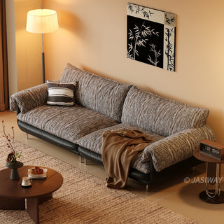 JASIWAY modern deep seat 3-seater sofa featuring high-quality textured chenille upholstery and plush pillow-top arms. This comfortable living room couch showcases a low profile frame design with sleek metal legs, blending contemporary style with premium tactile fabric.-High-angle view