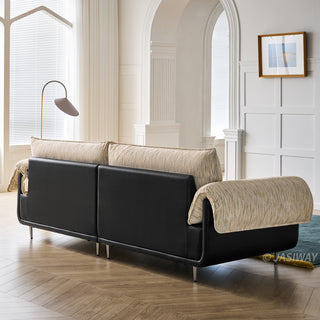JASIWAY modern deep seat 3-seater sofa featuring high-quality textured chenille upholstery and plush pillow-top arms. This comfortable living room couch showcases a low profile frame design with sleek metal legs, blending contemporary style with premium tactile fabric.-Rear view
