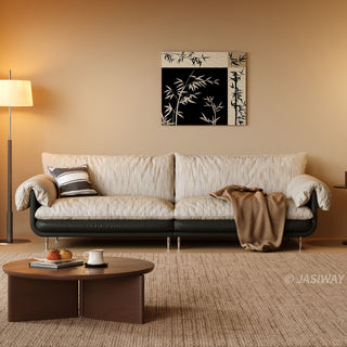 JASIWAY modern deep seat 3-seater sofa featuring high-quality textured chenille upholstery and plush pillow-top arms. This comfortable living room couch showcases a low profile frame design with sleek metal legs, blending contemporary style with premium tactile fabric.-Front view