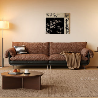JASIWAY modern deep seat 3-seater sofa featuring high-quality textured chenille upholstery and plush pillow-top arms. This comfortable living room couch showcases a low profile frame design with sleek metal legs, blending contemporary style with premium tactile fabric.-Front view