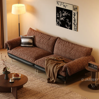 JASIWAY modern deep seat 3-seater sofa featuring high-quality textured chenille upholstery and plush pillow-top arms. This comfortable living room couch showcases a low profile frame design with sleek metal legs, blending contemporary style with premium tactile fabric.-High-angle view