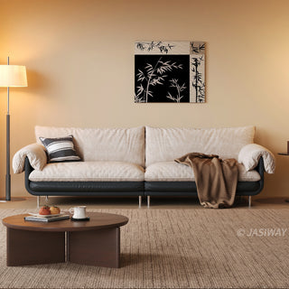 JASIWAY modern deep seat 3-seater sofa featuring high-quality textured chenille upholstery and plush pillow-top arms. This comfortable living room couch showcases a low profile frame design with sleek metal legs, blending contemporary style with premium tactile fabric.-Front view
