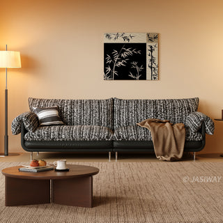 JASIWAY modern deep seat 3-seater sofa featuring high-quality textured chenille upholstery and plush pillow-top arms. This comfortable living room couch showcases a low profile frame design with sleek metal legs, blending contemporary style with premium tactile fabric.-Front view