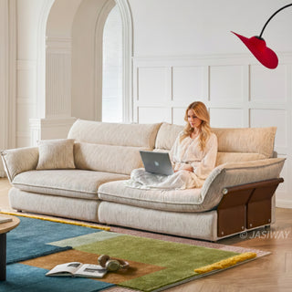 JASIWAY Modern Deep Seat Fabric Sofa with Solid Wood Arm Panels | Luxury Oversized Living Room Couch