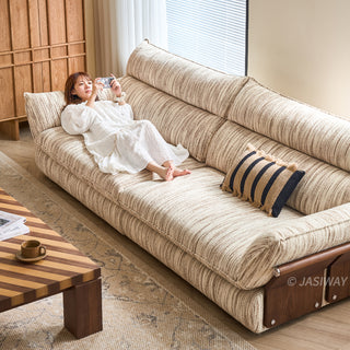 JASIWAY Modern Deep Seat Fabric Sofa with Solid Wood Arm Panels | Luxury Oversized Living Room Couch