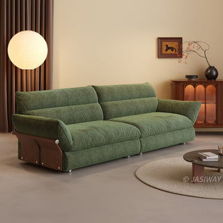 JASIWAY Modern Deep Seat Fabric Sofa with Solid Wood Arm Panels | Luxury Oversized Living Room Couch