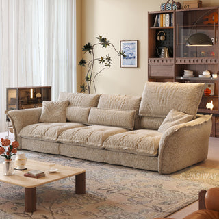 JASIWAY modern 3-seater fabric sofa with adjustable high-back headrests and deep-seated cloud cushions, featuring a low-profile minimalist design and ergonomic neck support with a high-end, contemporary aesthetic for luxury living rooms. -Three-quarter view