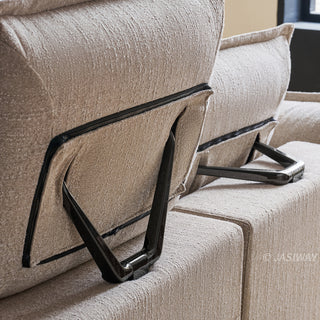 JASIWAY modern 3-seater fabric sofa with adjustable high-back headrests and deep-seated cloud cushions, featuring a low-profile minimalist design and ergonomic neck support with a high-end, contemporary aesthetic for luxury living rooms. -Close-up of headrest mechanism