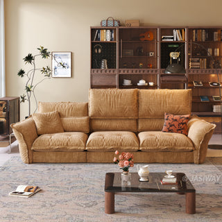 JASIWAY modern 3-seater fabric sofa with adjustable high-back headrests and deep-seated cloud cushions, featuring a low-profile minimalist design and ergonomic neck support with a high-end, contemporary aesthetic for luxury living rooms. -Front view