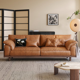 JASIWAY modern 3-seater sofa featuring a low-profile silhouette and a solid walnut-finished wood frame, upholstered in premium fabric or top grain leather, ideal for curated modern living room interiors.-Front view