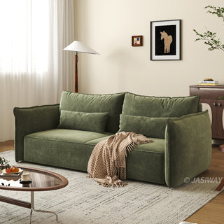 JASIWAY modern striped convertible sofa bed featuring a versatile pull-out chaise and multi-position adjustable backrest with a multi-layer cushioning system, perfect for transforming a contemporary living room into a guest sleeping area.-Three-quarter view