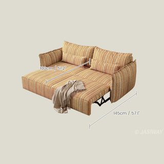 JASIWAY modern striped convertible sofa bed featuring a versatile pull-out chaise and multi-position adjustable backrest with a multi-layer cushioning system, perfect for transforming a contemporary living room into a guest sleeping area.-Dimensions chart