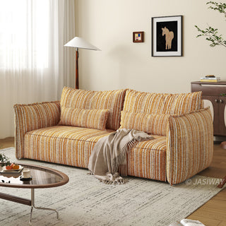 JASIWAY modern striped convertible sofa bed featuring a versatile pull-out chaise and multi-position adjustable backrest with a multi-layer cushioning system, perfect for transforming a contemporary living room into a guest sleeping area.-Three-quarter view