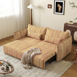 JASIWAY modern striped convertible sofa bed featuring a versatile pull-out chaise and multi-position adjustable backrest with a multi-layer cushioning system, perfect for transforming a contemporary living room into a guest sleeping area.-High-angle three-quarter view