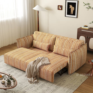 JASIWAY modern striped convertible sofa bed featuring a versatile pull-out chaise and multi-position adjustable backrest with a multi-layer cushioning system, perfect for transforming a contemporary living room into a guest sleeping area.-Three-quarter view