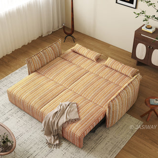 JASIWAY modern striped convertible sofa bed featuring a versatile pull-out chaise and multi-position adjustable backrest with a multi-layer cushioning system, perfect for transforming a contemporary living room into a guest sleeping area.-High-angle view
