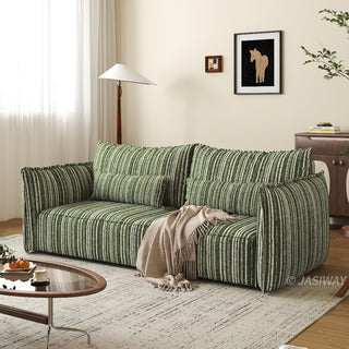 JASIWAY modern striped convertible sofa bed featuring a versatile pull-out chaise and multi-position adjustable backrest with a multi-layer cushioning system, perfect for transforming a contemporary living room into a guest sleeping area.-Three-quarter view