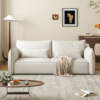 JASIWAY modern striped convertible sofa bed featuring a versatile pull-out chaise and multi-position adjustable backrest with a multi-layer cushioning system, perfect for transforming a contemporary living room into a guest sleeping area.-Front view