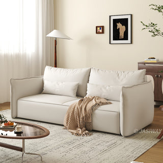 JASIWAY modern striped convertible sofa bed featuring a versatile pull-out chaise and multi-position adjustable backrest with a multi-layer cushioning system, perfect for transforming a contemporary living room into a guest sleeping area.-Three-quarter view
