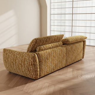 JASIWAY modern 3-seater sofa with striped upholstery, deep-seated cushions for enhanced comfort, and innovative adjustable headrests. This low-profile sofa is designed with a sleek, rounded silhouette and structured armrests, perfectly balancing contemporary aesthetics with ergonomic support for modern living spaces.-Rear view