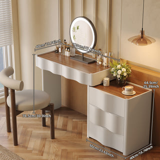 JASIWAY Modern White & Walnut Makeup Vanity Desk with Storage and Wavy Drawers