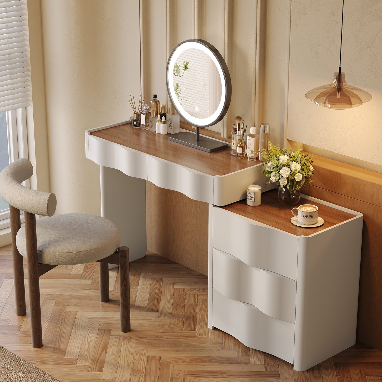 modern vanity dresser Modern 6 Drawer Makeup Vanity Dresser Walk in Closet Island Glass Top Jewelry Armoire