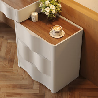 JASIWAY Modern White & Walnut Makeup Vanity Desk with Storage and Wavy Drawers