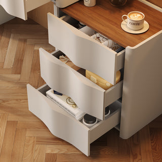 JASIWAY Modern White & Walnut Makeup Vanity Desk with Storage and Wavy Drawers