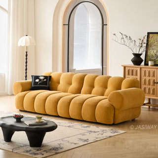 JASIWAY vintage marshmallow sofa featuring premium velvet tufting and an ergonomic curved silhouette for ultimate comfort, showcasing a vintage-inspired aesthetic with plush, high-resilience foam padding, offering superior lumbar support and a luxurious seating experience.-Three-quarter view