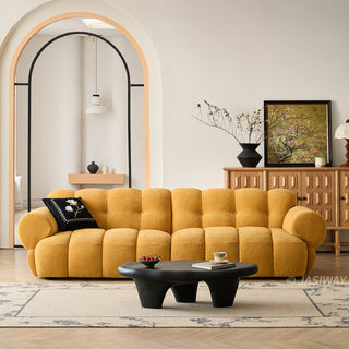 JASIWAY vintage marshmallow sofa featuring premium velvet tufting and an ergonomic curved silhouette for ultimate comfort, showcasing a vintage-inspired aesthetic with plush, high-resilience foam padding, offering superior lumbar support and a luxurious seating experience.-Front view